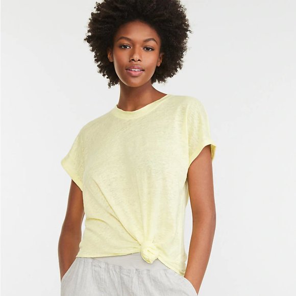 Lou & Grey Tops - Lou & Grey Yellow Knotted Softserve Linen Tee